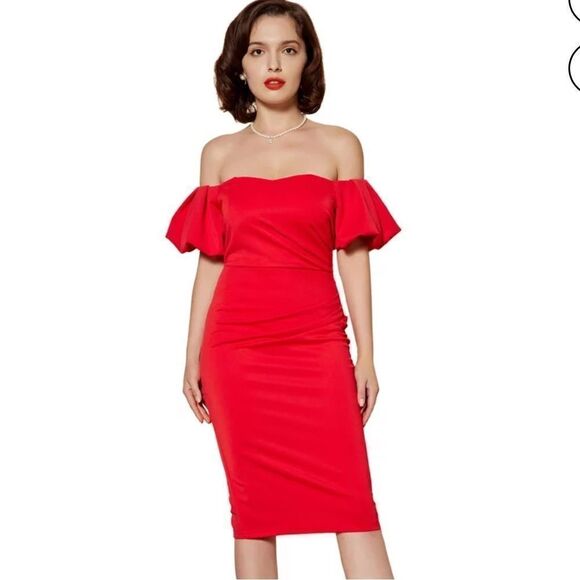 Belle Poque Two-Way Ruched Spaghetti Straps Off-Shoulder Bodycon Cocktail Dress - Picture 3 of 15